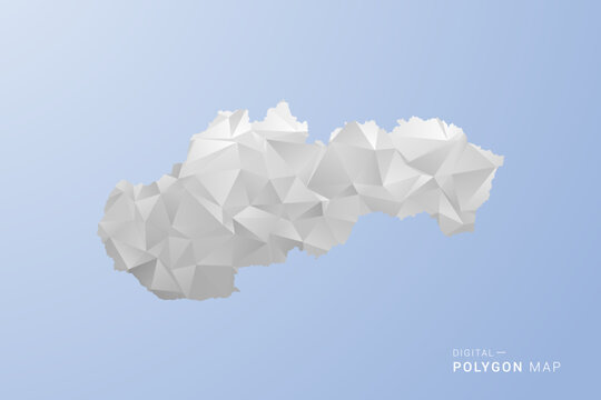 Slovakia Map - polygon style vector illustration in gray, white and blue tone, low-poly geometric design, minimal silhouette, suitable for infographic and modern design.