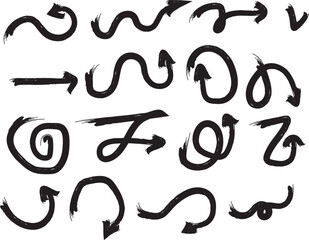 Obraz premium Collection of hand drawn black arrows on white background
