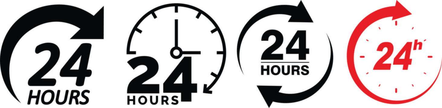 Open 24 Hours and 24/7 Service Icons Collection