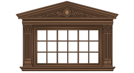 Ornate wooden window with classical architectural details © icik icik bum