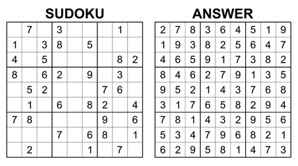 Vector sudoku with answer 48. Educational game with numbers for kids and leisure for adult on white background