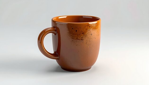 Brown Ceramic Coffee Mug on White Background.