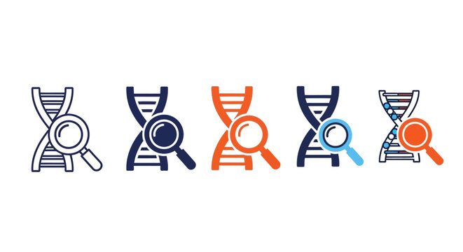 Concept of DNA analysis and genetic research, with a magnifying glass examining the double helix structure, representing scientific discovery and biotechnology in medical fields