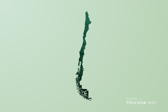 Chile Map - Green Polygon Style Vector Illustration, Low Poly Geometric Design with Clean Silhouette on soft green Background.