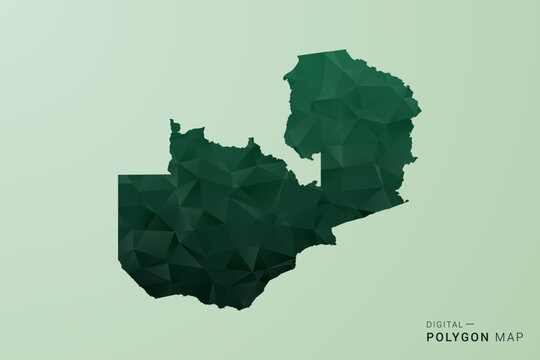 Zambia Map - Green Polygon Style Vector Illustration, Low Poly Geometric Design with Clean Silhouette on soft green Background.