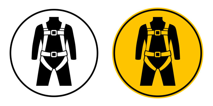 Safety harness mandatory sign icon, colored silhouette fall protection symbol for construction site and industrial workplace safety