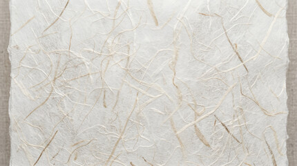 Fototapeta premium A delicate off-white textured paper background features an intricate pattern of interwoven natural fibers creating a subtle organic aesthetic perfect for various creative design projects. 