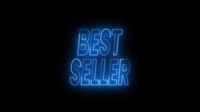 Best seller text animation in glowing blue. 4k animated typography Suitable for advertising campaigns, promotional material, and highlighting popular product videos.