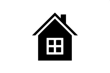 Fototapeta premium Real estate themed minimal house silhouette, dark gray flat house shape, attached garage left side, central arch door, two arched upper windows, right window with shutters, clean vector icon on light 