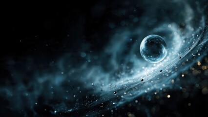 Fototapeta premium Abstract glowing blue sphere in swirling space with bokeh