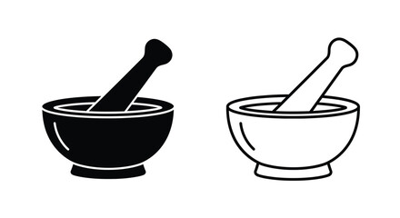 Two mortar and pestle outlines black and white contrasting styles silhouette