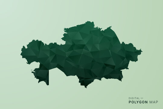 Kazakhstan Map - Green Polygon Style Vector Illustration, Low Poly Geometric Design with Clean Silhouette on soft green Background.