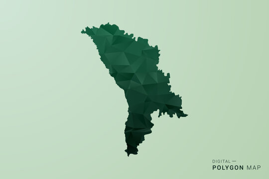 Moldova Map - Green Polygon Style Vector Illustration, Low Poly Geometric Design with Clean Silhouette on soft green Background.