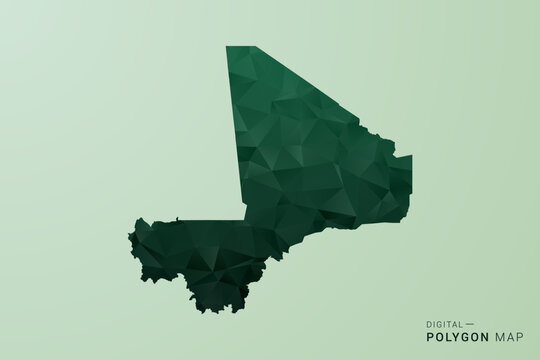 Mali Map - Green Polygon Style Vector Illustration, Low Poly Geometric Design with Clean Silhouette on soft green Background.