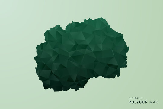 Macedonia Map - Green Polygon Style Vector Illustration, Low Poly Geometric Design with Clean Silhouette on soft green Background.