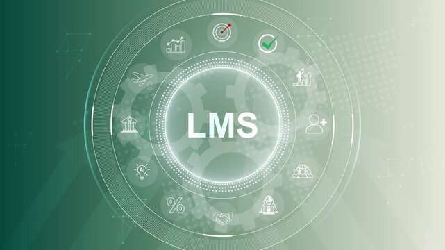 Learning Management System LMS Concept. Modern business technology interface with gears and digital network icons, Motion graphics of icon symbol background