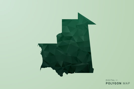 Mauritania Map - Green Polygon Style Vector Illustration, Low Poly Geometric Design with Clean Silhouette on soft green Background.