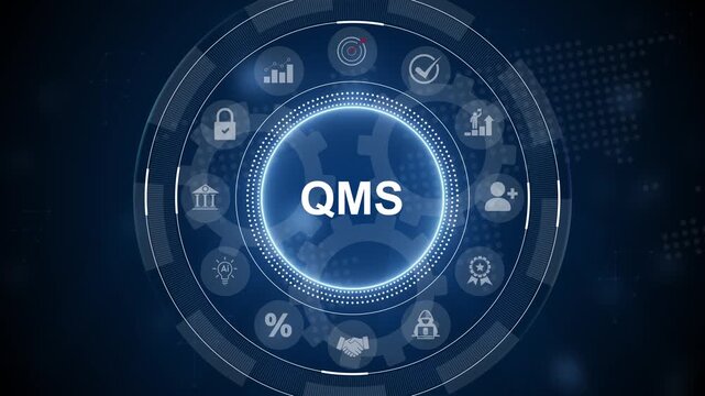 Quality management system business and industrial technology concept. QMS, Modern Business, Technology, Motion graphics of icon symbol background