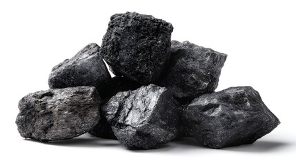 Obraz premium Pile of Black Coal Chunks on a White Background.