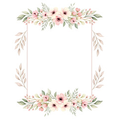 Obraz premium Delicate pink floral watercolor frame with green leaves and pale branches full hd 4k stock image download