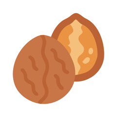 Two simple flat design stylized walnuts with the one split open