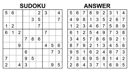 Vector sudoku with answer 50. Educational game with numbers for kids and leisure for adult on white background.