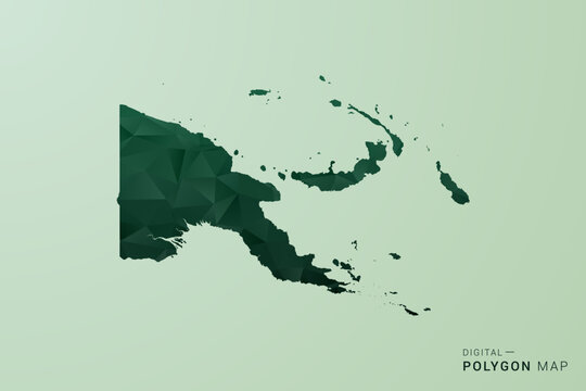Papua New Guinea Map - Green Polygon Style Vector Illustration, Low Poly Geometric Design with Clean Silhouette on soft green Background.