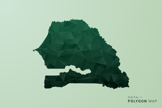 Senegal Map - Green Polygon Style Vector Illustration, Low Poly Geometric Design with Clean Silhouette on soft green Background.