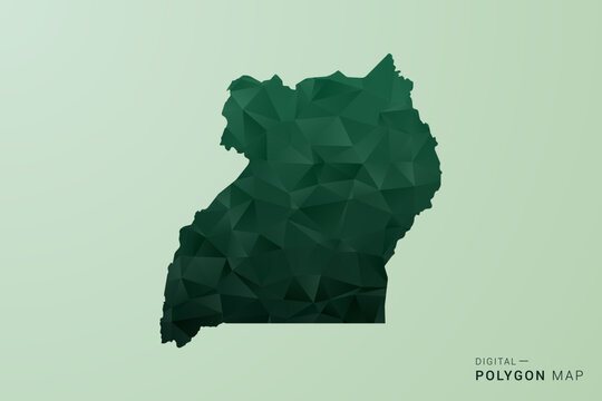 Uganda Map - Green Polygon Style Vector Illustration, Low Poly Geometric Design with Clean Silhouette on soft green Background.