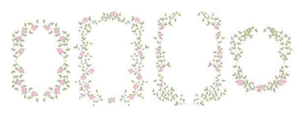 Plakat Rose Wreath Floral Frame Set Hand Drawn