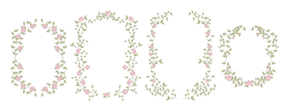 Rose Wreath Floral Frame Set Hand Drawn