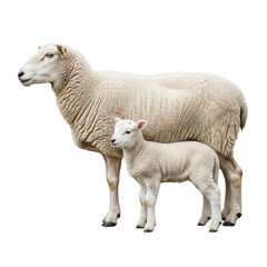 Fototapeta premium Sheep and lamb standing together isolated on white