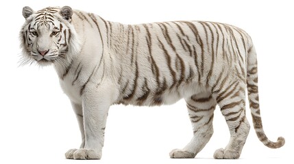 Obraz premium Majestic White Tiger Standing Proudly Isolated on White Background.