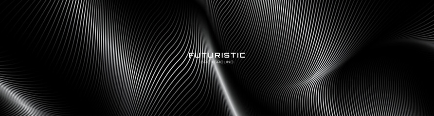 3D gray lines techno abstract background overlap layer on dark space with waves effect decoration. Modern graphic design element stripes style concept for web, poster, flyer, card, or brochure cover © Arroyan Art