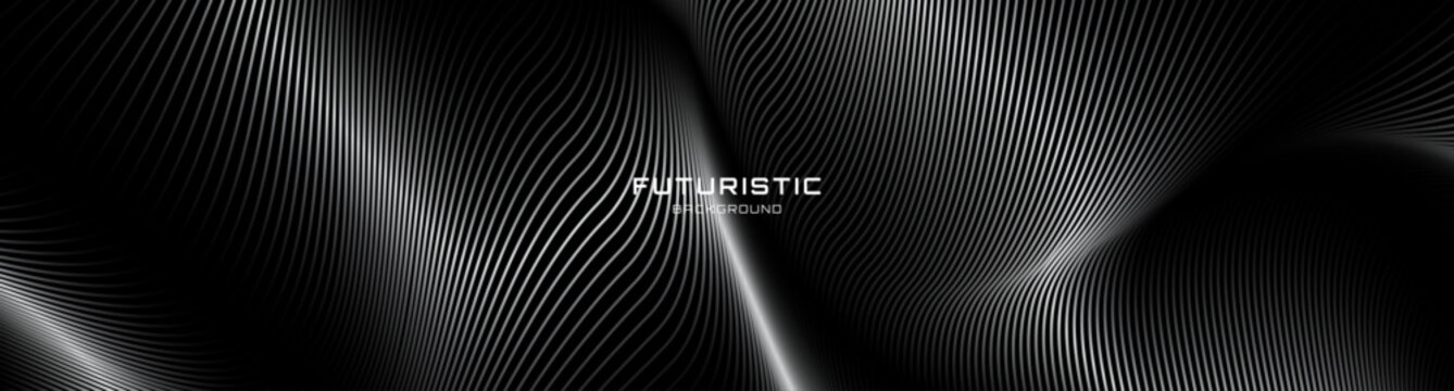 3D gray lines techno abstract background overlap layer on dark space with waves effect decoration. Modern graphic design element stripes style concept for web, poster, flyer, card, or brochure cover