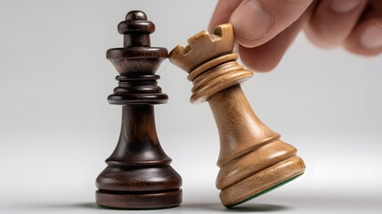Close-up of a chess king and queen pieces in a strategic game.