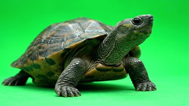 Turtle on green screen moving.