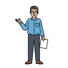 Obraz premium Cartoon man presenting information.