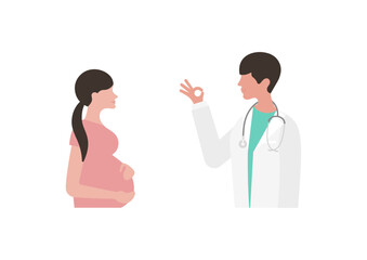 Fototapeta premium 妊婦にOKサインをする医師のベクターイラスト素材（左向き）
