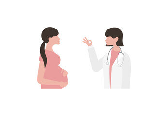 Fototapeta premium 妊婦にOKサインをする女医のベクターイラスト素材（左向き）