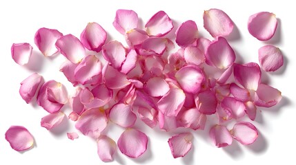 Obraz premium Pile of Delicate Pink Rose Petals Scattered on a White Background.