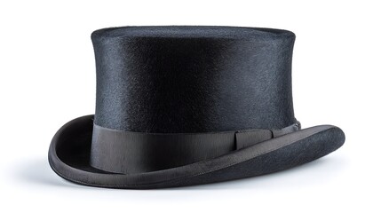 Classic Black Top Hat Isolated on White Background.