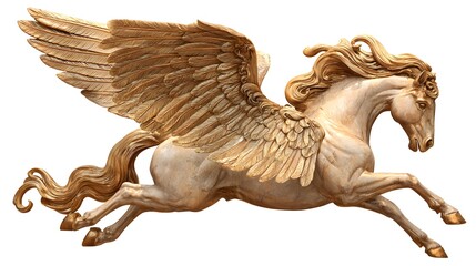 Fototapeta premium Majestic Winged Horse Sculpture Captures Mythical Pegasus in Flight.