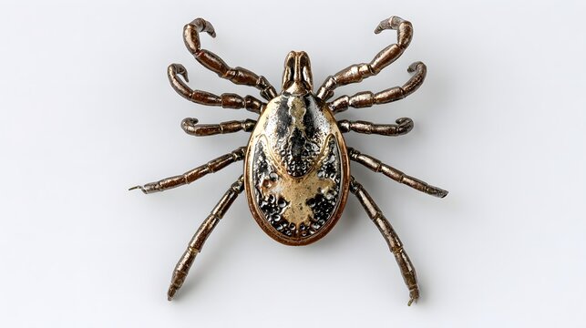 Close up macro shot of a brown dog tick on a white background.