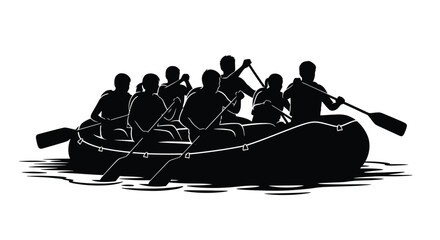Rowing team navigating water in a boat black silhouette © Moni