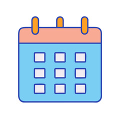 Simple calendar icon in flat vector design with outlined squares illustration