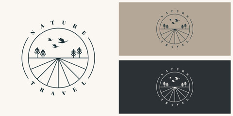 vintage travel logo, circular design, nature © Rahmat