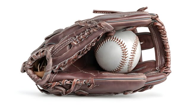 Close-up of a Baseball and Glove on a White Background.