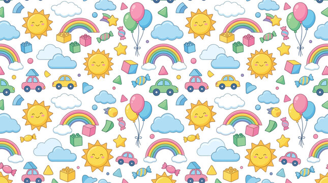 Cute Nursery Seamless Pattern &ndash; Kids Playful Cartoon Background