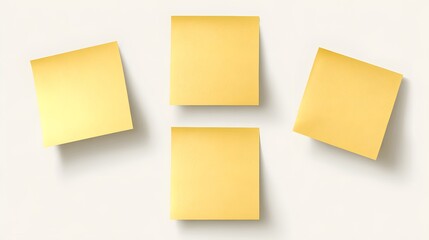 Fototapeta premium Four Yellow Sticky Notes Arranged on a Light Background.